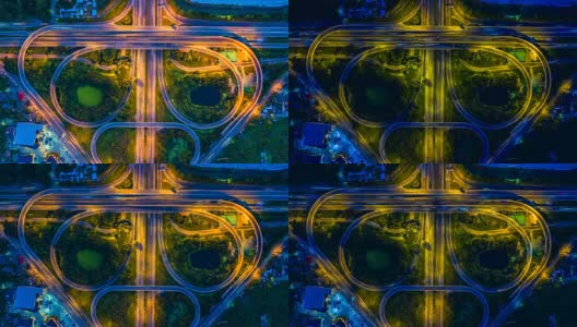 4 k。时间流逝高速公路十字路口的交通轨迹高清在线视频素材下载