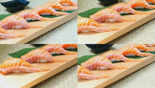 木盘上的生鱼片寿司-日式料理高清在线视频素材下载