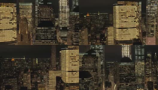 航拍:9/11纪念博物馆、世贸中心和金融区的摩天大楼高清在线视频素材下载