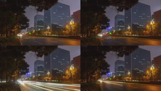 黄昏时分，照亮了成都市内著名的办公大楼、交通街道，时光流逝的4k中国全景高清在线视频素材下载