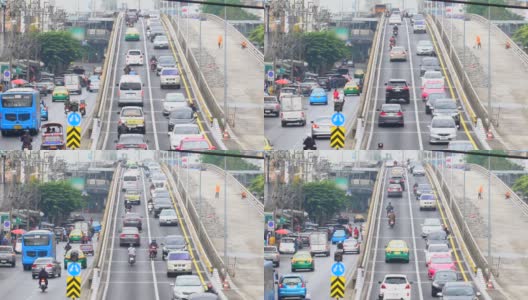 曼谷高峰时段的交通和汽车拥挤，具有城市景观概念的交通高清在线视频素材下载