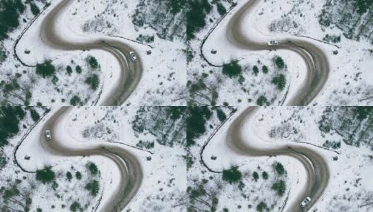 越野车在雪山小道上行驶高清在线视频素材下载