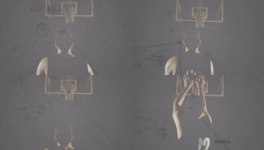 数据处理的动画，连接网络的白人男性篮球运动员在健身房高清在线视频素材下载