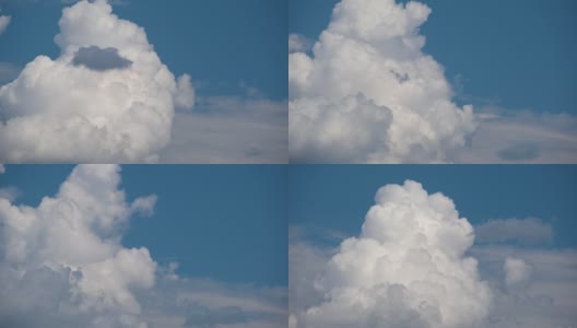 蓝色晴空上快速移动的白色蓬松积云的延时镜头。高清在线视频素材下载