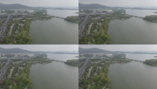 玄武湖南京站航拍照片高清在线视频素材下载