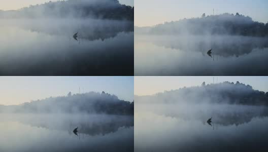 水山观景台和倒影湖上的雾动，4k(UHD)高清在线视频素材下载