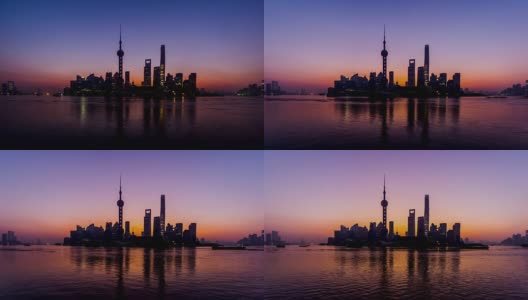 时光流逝的清晨，大量的船只在中国上海的黄浦江上高清在线视频素材下载