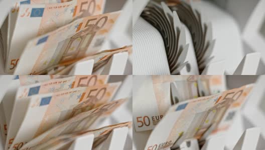 50张欧元钞票从数钞机里出来高清在线视频素材下载