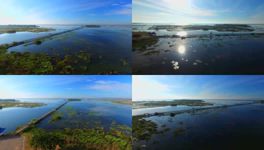 清晨鸟瞰湖景，农汉湖在沙空那空高清在线视频素材下载