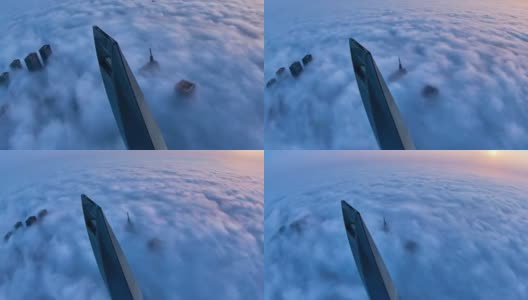 4K:中国平流层云上的上海摩天大楼高清在线视频素材下载
