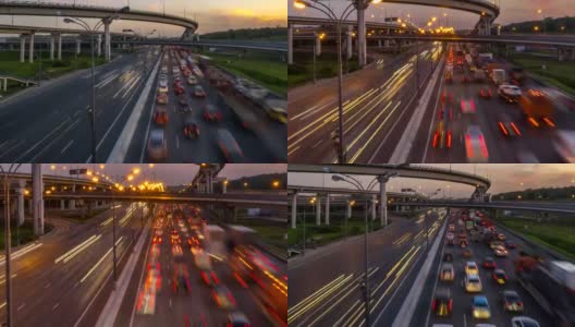交通在城市的高速公路和大马路上，从早到晚，时光流逝高清在线视频素材下载
