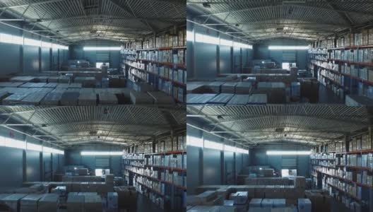 无人机在物流仓库内拍摄高清在线视频素材下载
