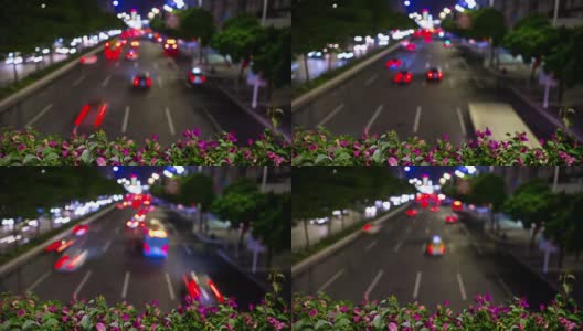 夜光广州市模糊交通街道桥花全景4k时间流逝中国高清在线视频素材下载