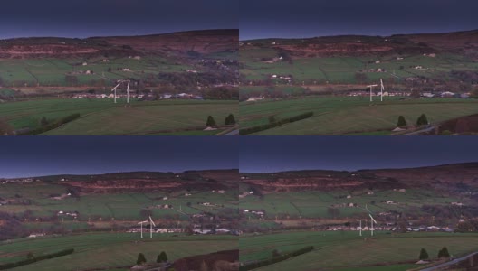 西约克郡日落后的农场-无人机拍摄高清在线视频素材下载