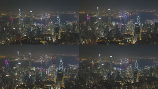 中国夜灯著名香港城市大屿山湾航拍4k全景图高清在线视频素材下载