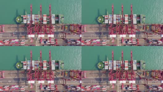 4K时间推移:工作吊车桥装载集装箱到集装箱船的业务物流，进出口，航运或运输。高清在线视频素材下载