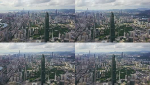 白天时间深圳城市景观航拍全景4k倾斜转移中国高清在线视频素材下载