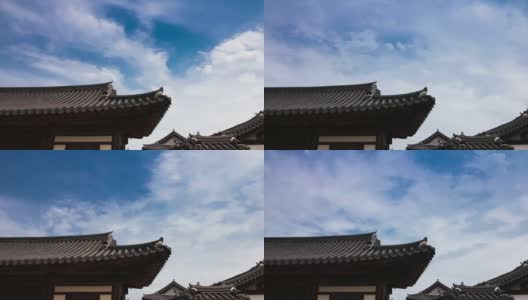 韩国传统民居的屋檐与美丽的云动人高清在线视频素材下载