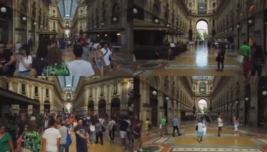 意大利米兰的埃马努埃莱二世拱廊高清在线视频素材下载