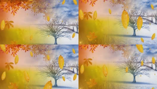 动画的树叶飘落在秋冬的风景高清在线视频素材下载