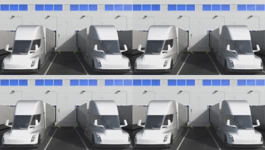 电动卡车在仓库码头与葡萄牙文产品高清在线视频素材下载