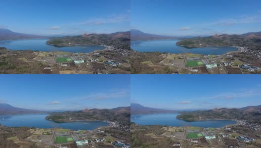 山中湖和富士山鸟瞰图，富士山，日本高清在线视频素材下载