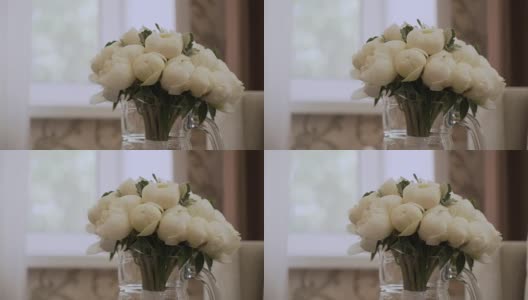 婚礼上美丽的花束。婚礼鲜花高清在线视频素材下载