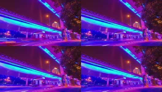 夜蓝照明上海城市交通路口4k时间间隔中国高清在线视频素材下载