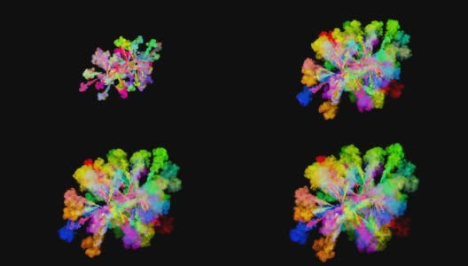 爆炸的火药孤立在黑色背景。3d动画的粒子作为彩色的背景或覆盖效果。迸发出彩虹般的色彩，粉饼呈现出明亮如胡里节。60高清在线视频素材下载