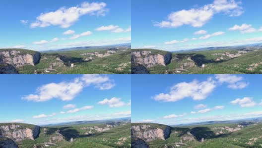 美丽的空中时间流逝的景观三峡'Ardèche与山，河，蓝天和白云在夏天的日子。在法国当地被称为“欧洲大峡谷”高清在线视频素材下载