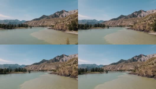 两河合流，山景旖旎。无人机视频高清在线视频素材下载