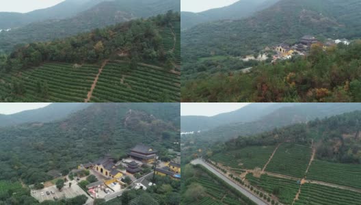 鸟瞰中国乡村山间佛寺。高清在线视频素材下载