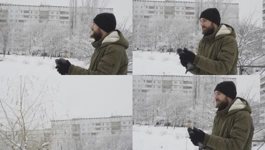冬天，一个人在公园里放鸽子高清在线视频素材下载