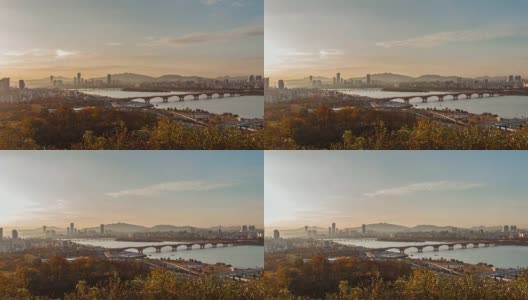 4k延时早晨首尔市河景高清在线视频素材下载
