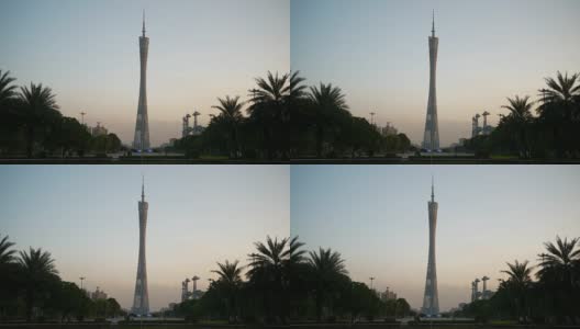 日落时分广州市著名的塔人行广场全景4k中国高清在线视频素材下载