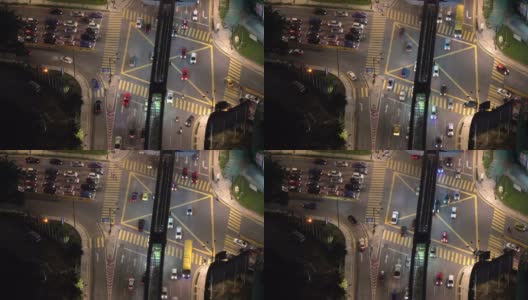吉隆坡，马来西亚，一个十字路口夜间鸟瞰图高清在线视频素材下载