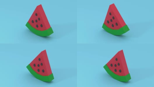 红绿西瓜低聚卡通风格3d渲染蓝色场景高清在线视频素材下载