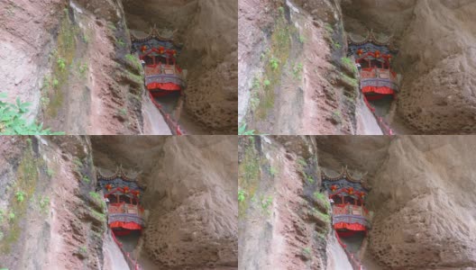 中国古代传统寺庙天水巫山水幕洞窟，中国甘肃高清在线视频素材下载