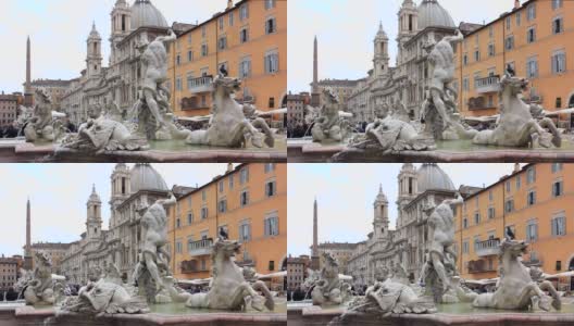 罗马纳沃纳广场的海王星喷泉高清在线视频素材下载