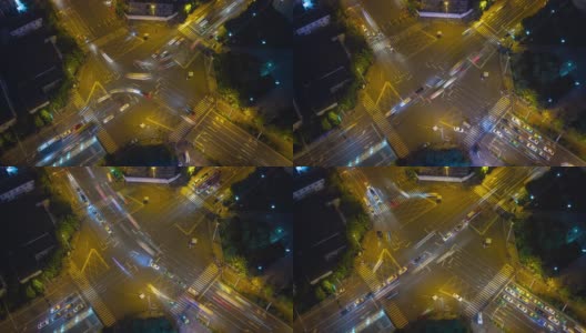 夜间时间照亮成都城市交通街道十字路口道路屋顶时间推移自上而下全景4k中国高清在线视频素材下载