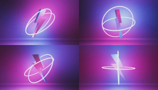 闪电是能量和力量的象征。明亮的霓虹灯场景与闪电标志的抽象扫描。高清在线视频素材下载