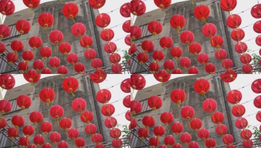 街上装饰着中国的纸灯笼来庆祝中国新年的节日高清在线视频素材下载
