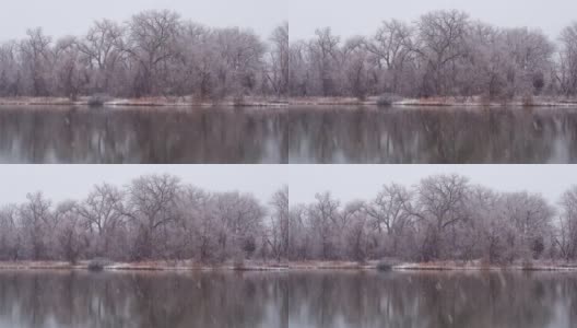 科罗拉多州北部的一个小湖遭遇了暴风雪高清在线视频素材下载