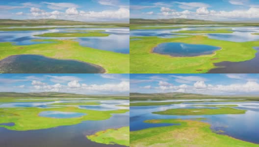 草原湿地遍布着众多的湖泊高清在线视频素材下载