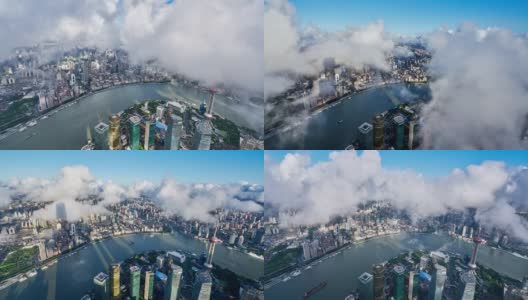 4K:中国，上午上海城市景观鸟瞰图高清在线视频素材下载