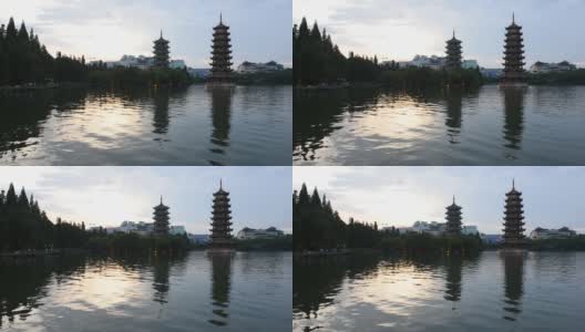 双塔在桂林公园-中国高清在线视频素材下载