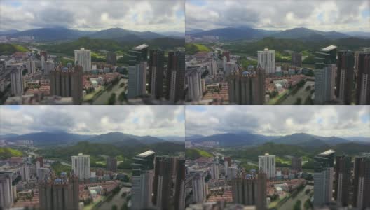白天深圳城市景观山部分航拍全景4k倾斜转移中国高清在线视频素材下载