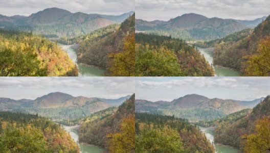 Time-lapse: Daiichi Kyouryou First Bridge view with Red Leave Landscape，三岛，福岛高清在线视频素材下载
