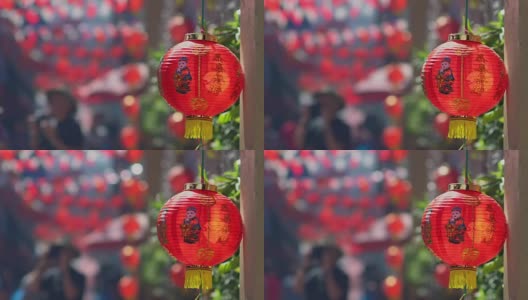 在唐人街旅游，装饰着中国新年灯笼高清在线视频素材下载