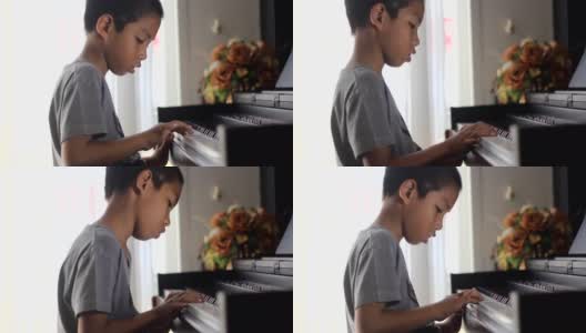 学习弹钢琴高清在线视频素材下载